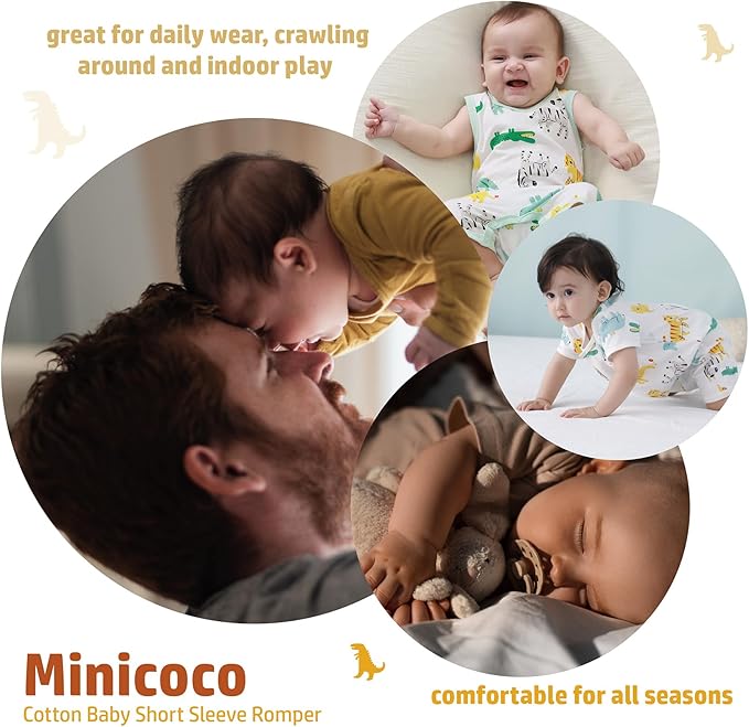 3-Pack 100% Cotton Baby Boy Rompers,0-24Months Short Sleeve Toddler Romper,Breathable Spring/Summer Clothes