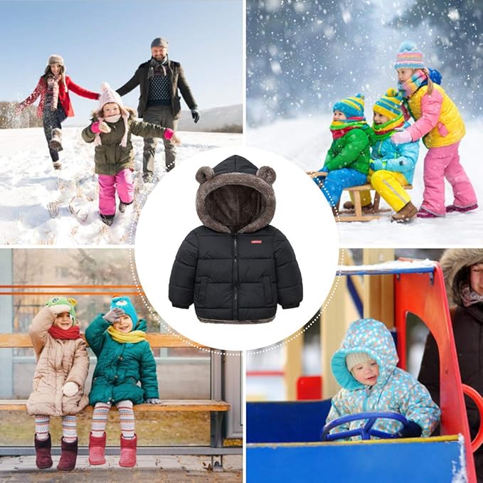 Happy Cherry Baby Boys Girls Puffer Jacket Hooded Coat Fleece Liner Elastic Cuffs Outerwear 12Mon-5T