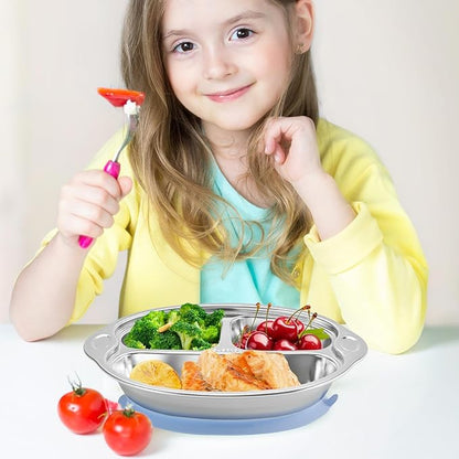 Stainless Steel Baby Suction Plates: Divided Plates for Babies and Toddlers, Made of 100% Food-Grade Materials Ideal for Baby-Led Weaning BPA-Free Toddler Feeding Dishwasher Safe Purple