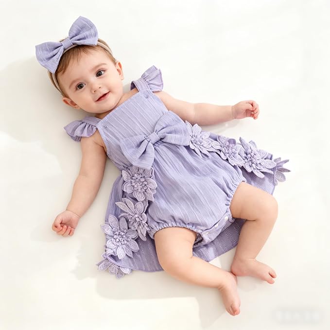 Baby Girl Valentine Romper Dress Outfit Ruffle Sleeveless 3D Floral Lace Bodysuit for Newborn Infant