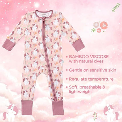 Baby Rompers Long Sleeve Mittens Cuff 2 Way Zipper Soft Footless Sleeper One-Piece Romper