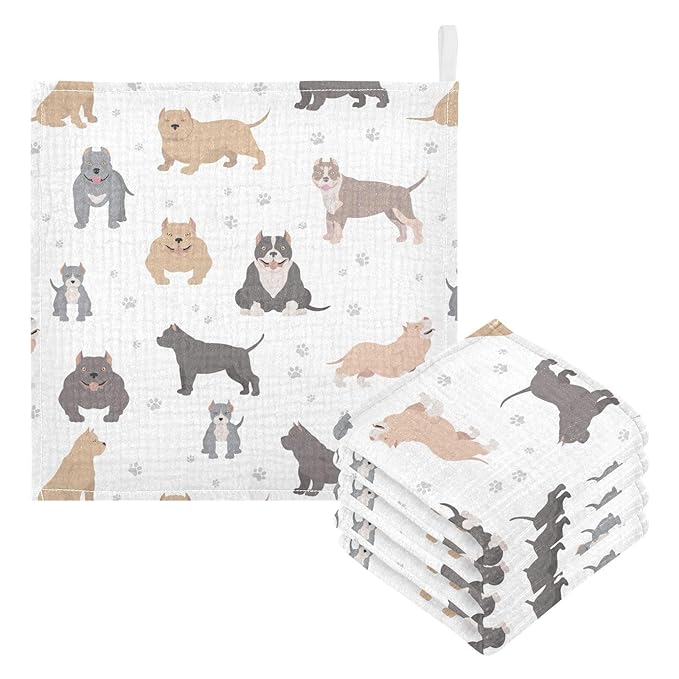 vvfelixl Baby Muslin Washcloths American Bully Dogs Baby Burp Cloths Cotton Baby Face Towel for Newborn Infants Boys Girls Soft and Absorbent 11.8 X 11.8In, 3 Pack