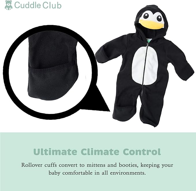Cuddle Club Fleece Baby Bunting Bodysuit with Hood, Convertible Mittens & Booties, Car Seat Friendly, Soft & Warm, Easy Zip