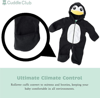 Cuddle Club Fleece Baby Bunting Bodysuit with Hood, Convertible Mittens & Booties, Car Seat Friendly, Soft & Warm, Easy Zip