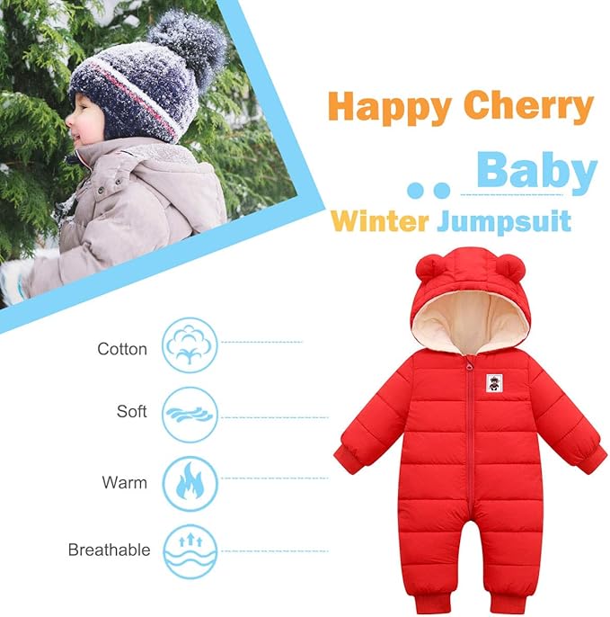 Happy Cherry Baby Snowsuit Winter Coat Warm Hoodie Romper Puffer Jacket