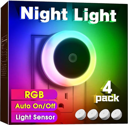 Briignite Night Light for Kids, Dynamic RGB Night Lights Color Changing, Nightlight with Light Sensors, Kids NightLights for Bedroom, Plug in Night Light for Boys, Girl NightLight, 4 Pack