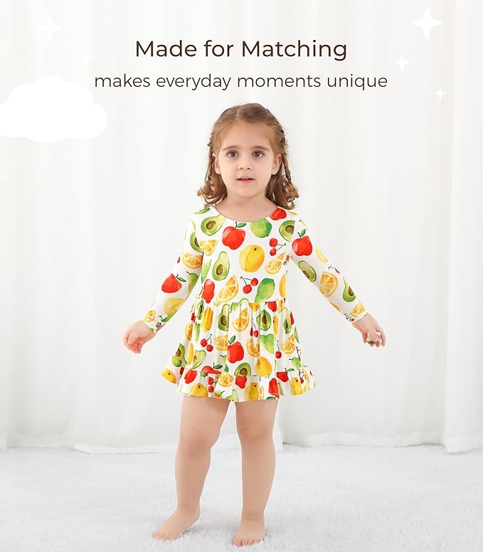 Baby Girl Bodysuit Dress Long Sleeve Twirl Dresses Bamboo Viscose Clothes with Snaps for Easy Diaper Changes