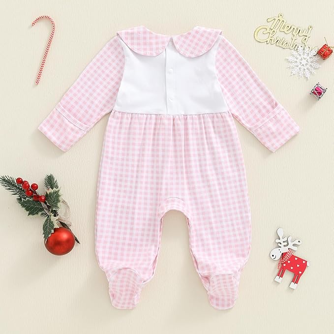 Newborn Baby Girl Footed Romper Onesie Little Sister Embroidery Fall Clothes Coming Home Outfit Vintage Jumpsuit