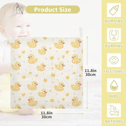 vvfelixl Cute Yellow Rubber Ducks Baby Burp Cloths Baby Muslin Washcloths for Boys Girls Cotton Babys Face Towel for Newborn Infants Soft and Absorbent 11.8 X 11.8 in, 5 Pack