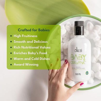 Olive Oil for Baby Food - Olizzi Baby Organic Extra Virgin Olive Oil, Cold Pressed, USDA Organic, Kosher, Delicious, Smooth, Award Winning, Polyphenol Rich, 16.9 FL OZ (500 ML)