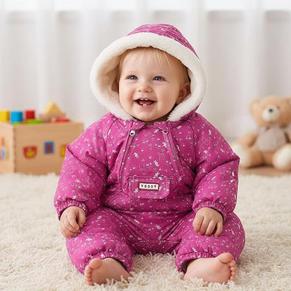 JiAmy Baby Snowsuit Newborn Printed Winter Clothes Outfit Infant Boys Grils Hooded Double Zippers Jumpsuit Onesie Coat