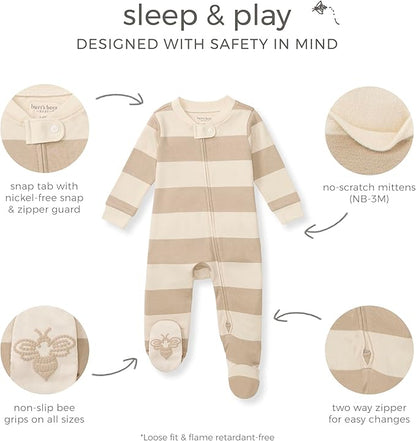 Burt's Bees Baby Boys Sleep and Play PJs, 100% Organic Cotton One-Piece Zip Front Romper Jumpsuit Pajamas