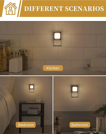 LED Night Light, DORESshop Night Lights Plug Into Wall [4 Pack] with Dusk-to-Dawn Sensor, Dimmable Nightlights, Adjustable Brightness for Bathroom, Hallway, Bedroom,Kids Room,Stairway,Soft White 3000K