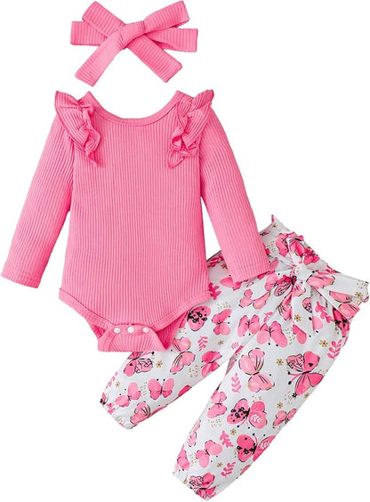 Newborn Baby Girl Clothes Infant Girl Outfits 0 3 6 12 18 Months Clothes for Girls Headband Clothing Set