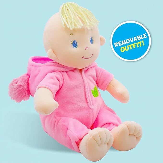 June Garden 12" Sweet Dolly Frida - Stuffed Ultra Soft Baby Bear Doll for Birth and Up - Removable Pink Outfit