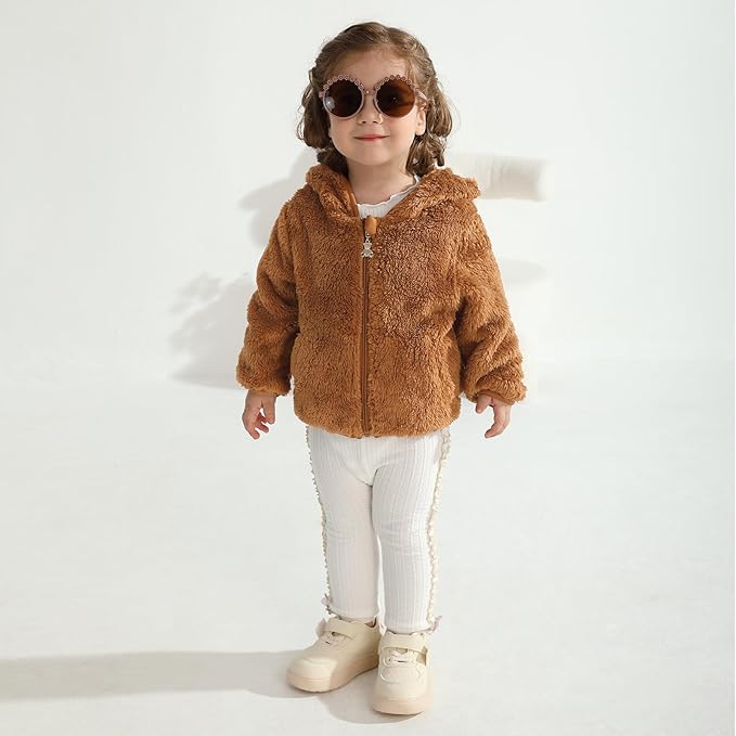 Baby Toddler Boys Girls Fleece Jacket with Hood Zip Up Cute Bear Coats for Infant Boys Girls Fuzzy Jacket with Ear 1-5T