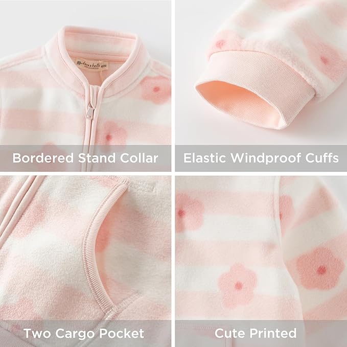 DAVE&BELLA Toddler Printed Polar Fleece Jacket, Zip Up Lightweight Outerwear for Kids Boys Girls Fall Spring Coat 2-9 Years