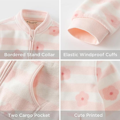 DAVE&BELLA Toddler Printed Polar Fleece Jacket, Zip Up Lightweight Outerwear for Kids Boys Girls Fall Spring Coat 2-9 Years