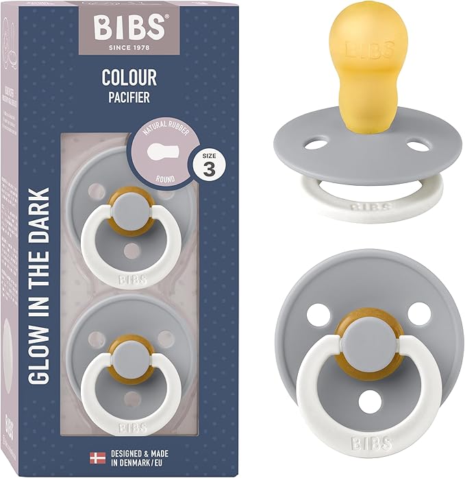 Bibs Colour Pacifier 2-Pack | BPA Free Soother, Round Nipple. Natural Rubber Latex,