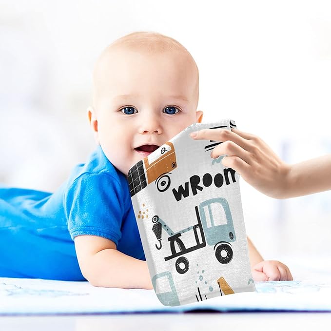 vvfelixl Baby Muslin Washcloths, Building Equipment Construction Transpor Baby Burp Cloths, Cotton Baby Face Towel for Newborn Infants Boys Girls Soft and Absorbent 11.8 X 11.8 in, 3 Pack