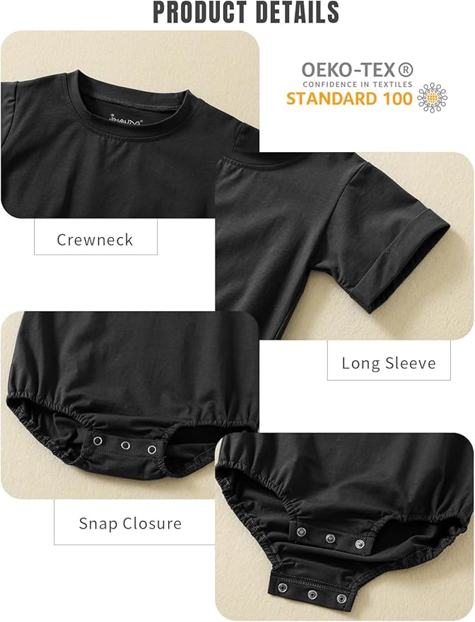 Jimonda Baby Boy Girl Bubble Romper Solid Color Bodysuit Short Sleeve Organic Cotton T-Shirt