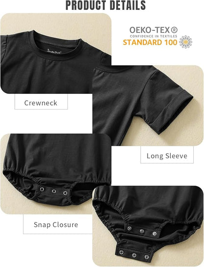 Jimonda Baby Boy Girl Bubble Romper Solid Color Bodysuit Short Sleeve Organic Cotton T-Shirt