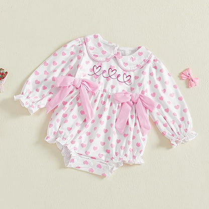 WASAIGOOD Newborn Baby Girl Valentines Romper Infant Doll Neck Bubble Sleeve Bodysuit Heart Outfit Baby Valentines Day Onesie