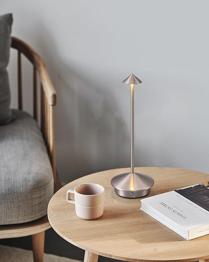 Modern Cordless Table Lamp Set of 2, Portable LED Desk Lamps, 5000mAh Rechargeable Battery Operated Lighting for Bedroom Dining Room Restaurant Coffee Shop Camping Night Light (Brushed Nickel)