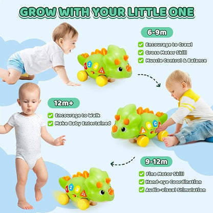 BainGesk Dinosaur Crawling Toys for 1 Year Old Boy, Musical Baby Toys for 6-12 Months, Early Development Learning Toys for 12-18 Months Boys Girls, Birthday Gifts for 1-2 Year Old Toddlers