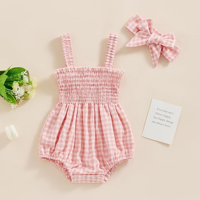 Newborn Baby Girl Bodysuit Sleeveless Halter Frill Romper One-piece Jumpsuit with Headband Summer Clothes Set