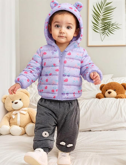 Happy Cherry Infant Baby Cute Cartoon Prints Winter Jacket Bear Ear Hood Warm Puffer Coat 6M-4T