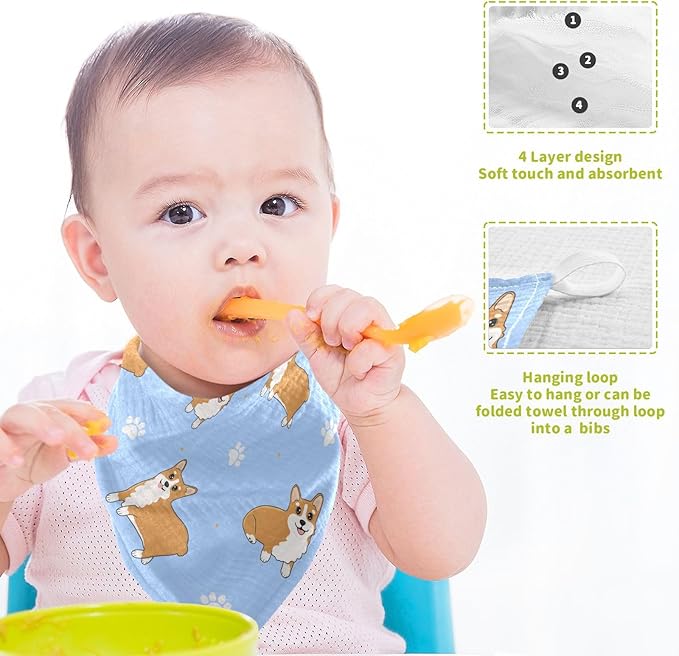 vvfelixl Baby Muslin Washcloths Corgi Paws Baby Burp Cloths Cotton Baby Face Towel for Newborn Infants Boys Girls Soft and Absorbent 11.8 X 11.8 in, 3 Pack