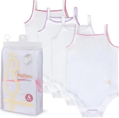 Feathers Tank Top Baby Girl Undershirts - Super Soft Cotton One-Piece Toddler Bodysuit (4 Pack) (Multicolor)