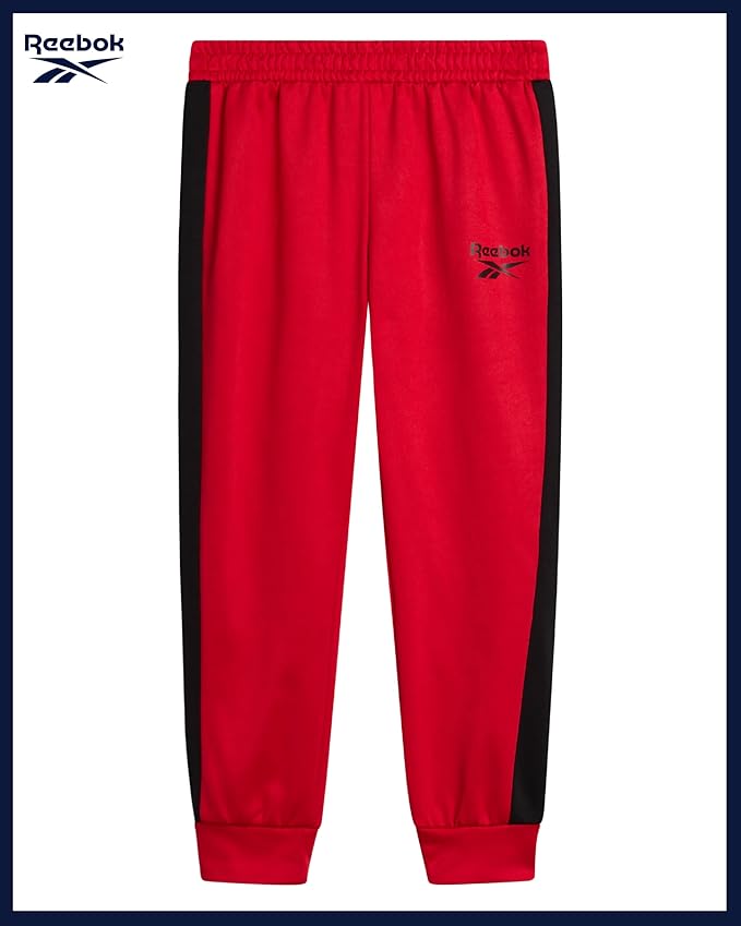 Reebok Baby Boy Pants Set - 3 Piece Tricot Fleece Jogger Pants Short Sleeve T Shirt & Track Jacket for Toddlers & Infants