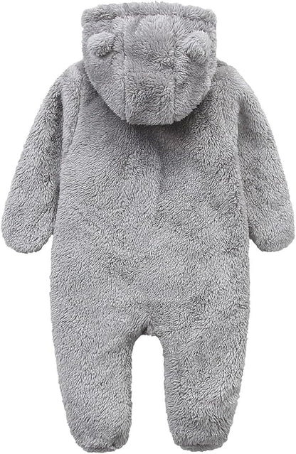 CAHL&FAUO Newborn Snowsuit Baby Cartoon Bear Onesie Warm Fleece Hooded Romper Jumpsuit