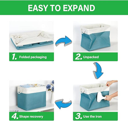 Bidtakay Extra Large Storage Baskets for Shelves 3 Pack Fabric Storage Bins for Organizing Linen Collapsible Organizer for Closet-White&Teal