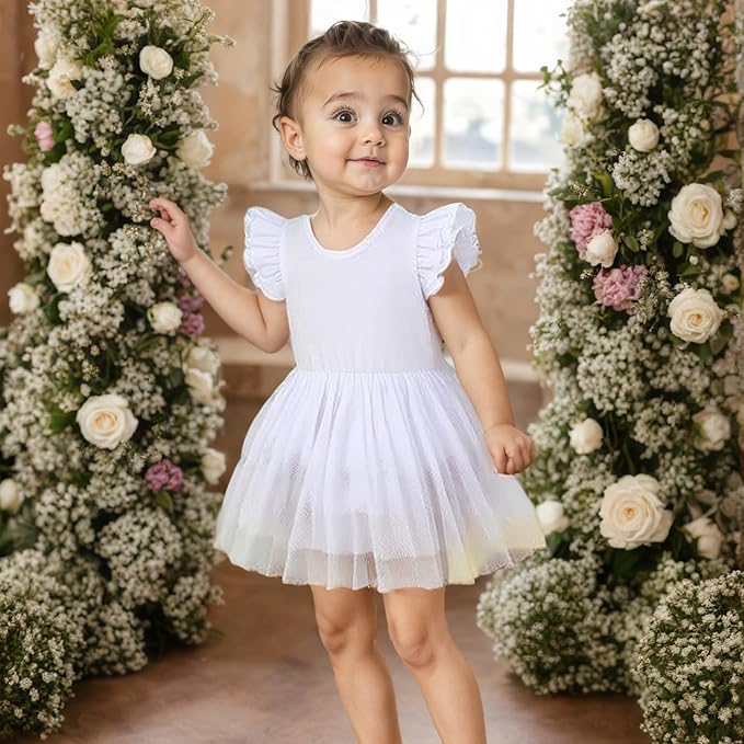 Baby Girl Clothes Infant Ruffle Sleeve Romper Dress Newborn Solid Tutu Skirt Sets Jumpsuit Headband Outfit