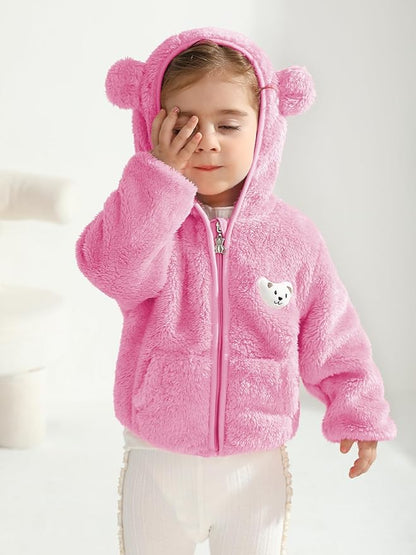 Baby Boys Girls Fleece Jackets Zip Up Hoodies Cute Bear Coats Fall Winter Fuzzy Jacket Newborn Boys Girls Outwear