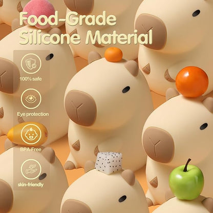 ATSUI Cute Capybara Night Light, LED Squishy Novelty Animal Lamp, Food Grade Silicone, 2 Level Dimmable, Breastfeeding Nursery Nightlight for Room Decor, Funny Gifts Stuff for Boys Girls Baby Children