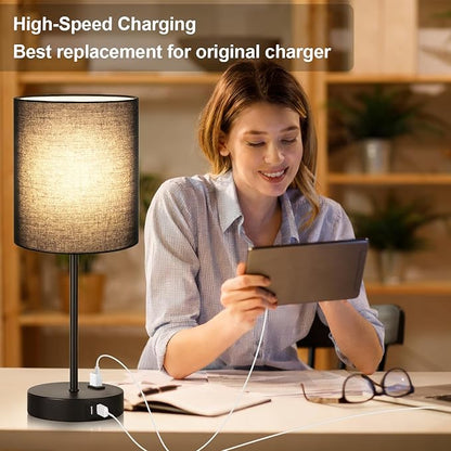 Lynnoland 2 Pack Touch Control Table Lamps with 2 USB & AC Outlet, 3-Way Dimmable Bedside Nightstand Lamps for Bedroom Living Room Nursery, 800 Lumens 3000K Warmlight Bulbs Included