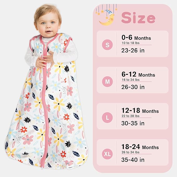 3 Pack Baby Sleep Sack 18-24 Months 100% Rayon Cotton Baby Sleeping Bag 2-Way Zipper Toddler Wearable Blankets Comfy Stretchy Lightweight TOG 0.3 （Heart&Pink&Floral）