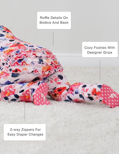 Bamboo Viscose Baby Girl Footie Pajamas, Newborn Sleepers Infant Onesie, 2-Way Zipper Footed Pjs