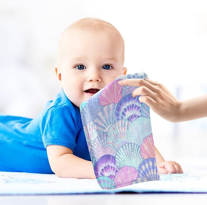 vvfelixl Baby Washcloths Cotton Sea Shell Mermaid Scales Muslin Ocean Soft Face Towel for Newborn Infants Wipes, 11.8 X 11.8 Inch, 3 Pack Pink