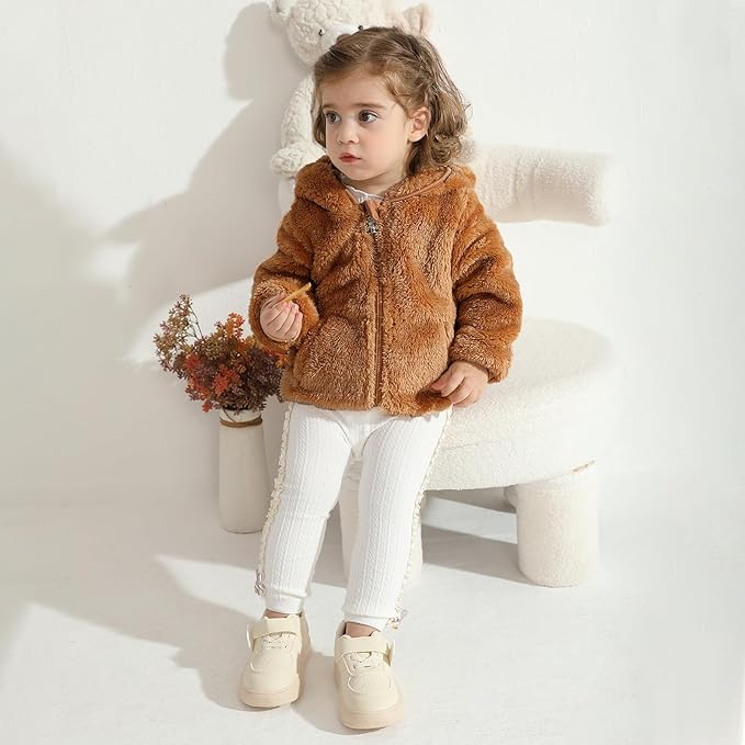 Baby Toddler Boys Girls Fleece Jacket with Hood Zip Up Cute Bear Coats for Infant Boys Girls Fuzzy Jacket with Ear 1-5T