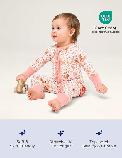 Bamboo Viscose Baby Girl Footless Pajamas Ruffled Baby Sleepers with 2 Way Zipper