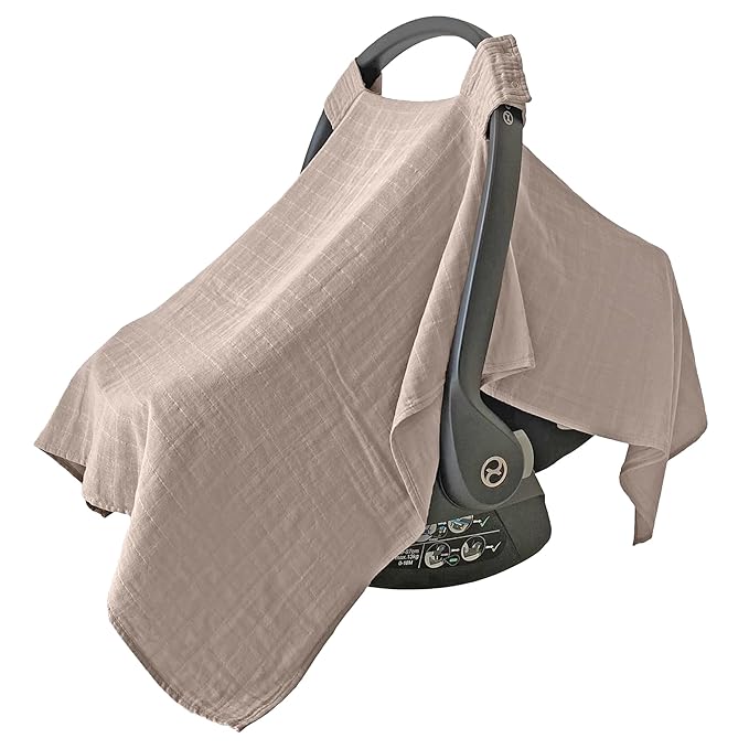 MOZAH Baby Car Seat Cover - Warm Taupe - 100% Organic Muslin - Soft, Breathable and Lightweight, Baby Infant Car Seat Essentials