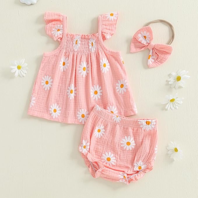 Mubineo Baby Girl Summer Clothes Cute Ruffle Tops Dress Shorts Outfits Set Infant Toddler Shrit Bloomers Princess Outfit