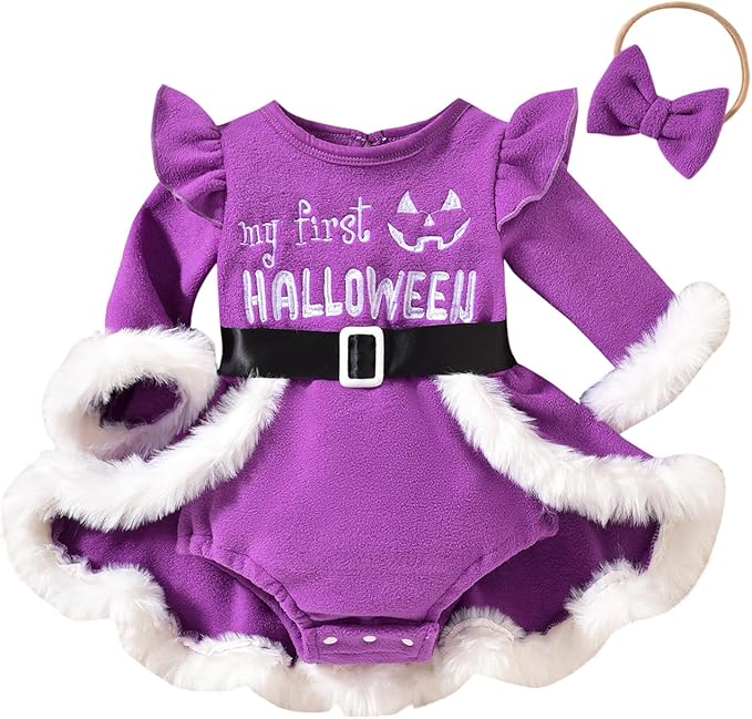 Newborn Infant Baby Girl Christmas Clothes Santa Claus Romper Dress Fur Trim Velvet Jumpsuit Bodysuit Hat Costume