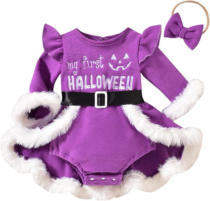 Newborn Infant Baby Girl Christmas Clothes Santa Claus Romper Dress Fur Trim Velvet Jumpsuit Bodysuit Hat Costume