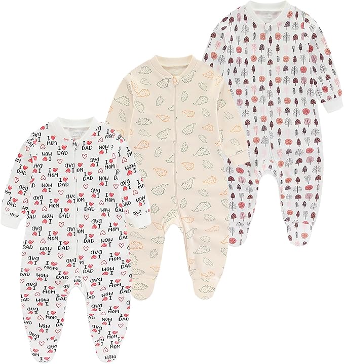 Baby Girls Boys Footed One-Piece Romper Cotton Long Sleeve Jumpsuit Zip Front Footie Romper 0-12 Month